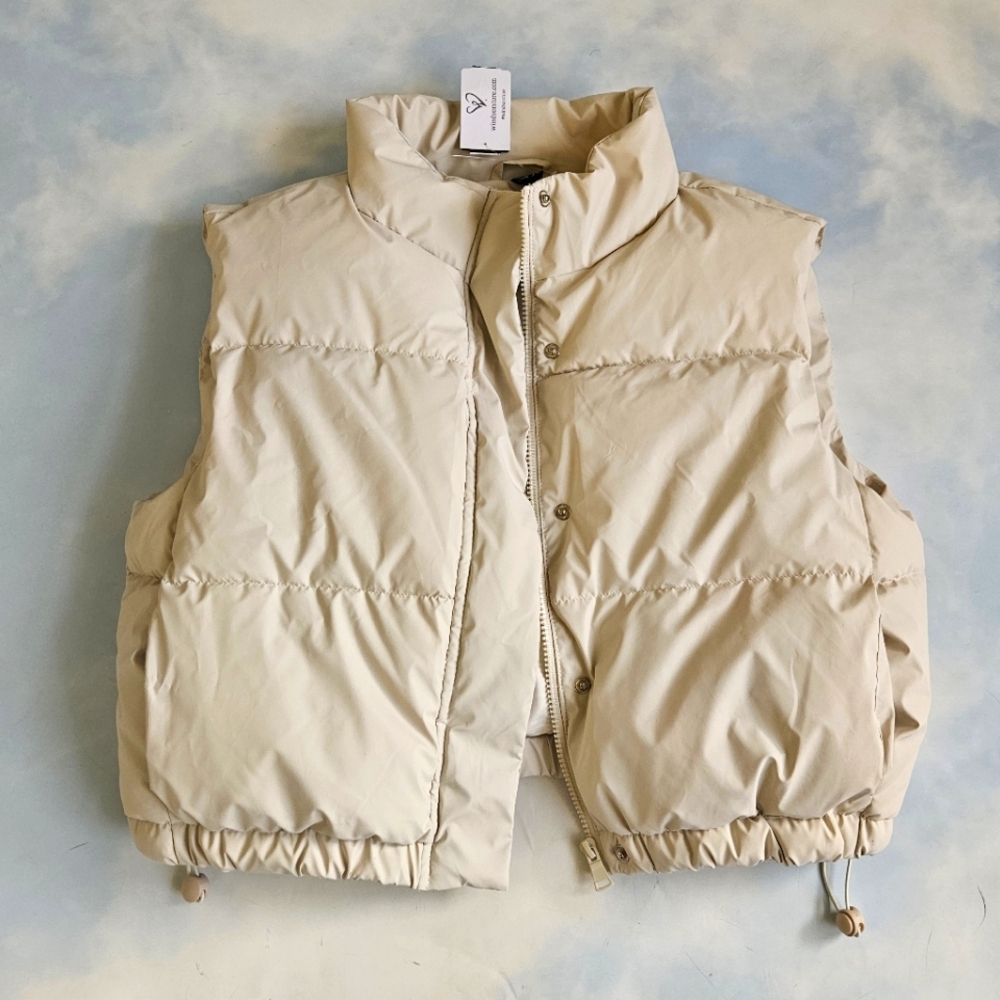 Cream Faux Leather Puffer Vest Zip Up Puffer Vest Stylish Vest Fall Vest Cute